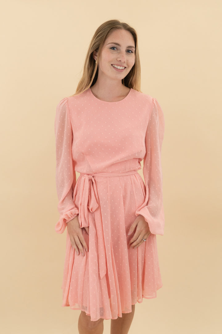 rachel parcell light pink textured long sleeve flowy mini dress (s: retail $142)