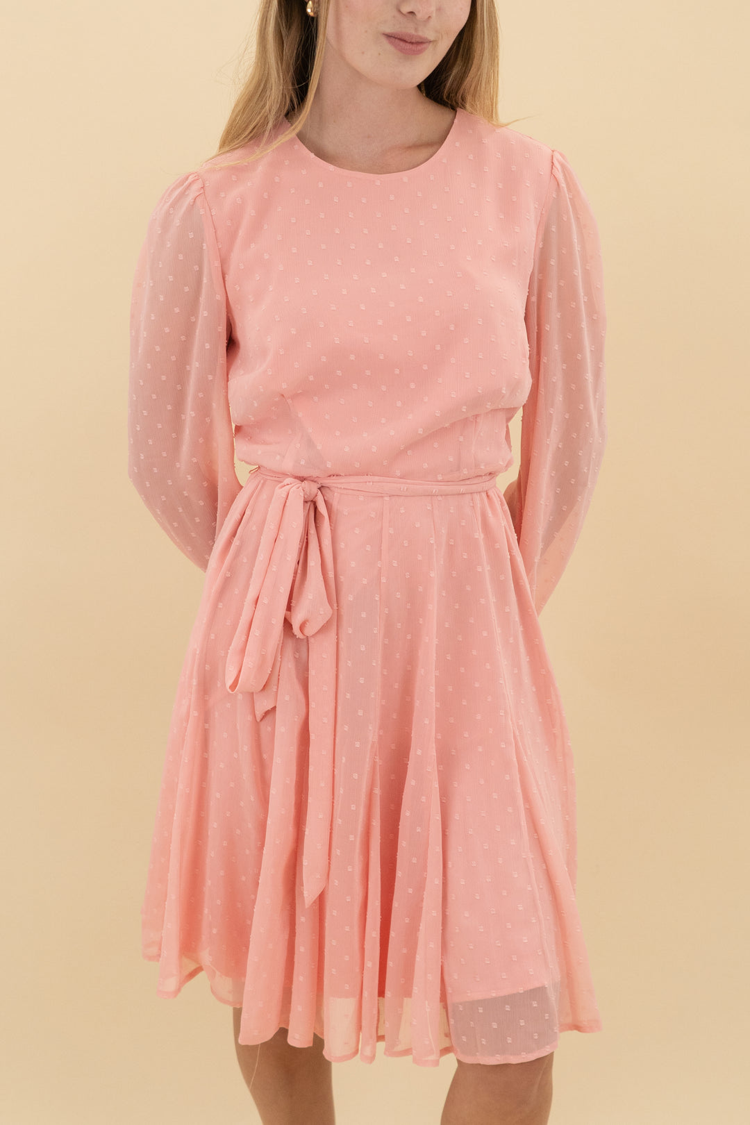 rachel parcell light pink textured long sleeve flowy mini dress (s: retail $142)