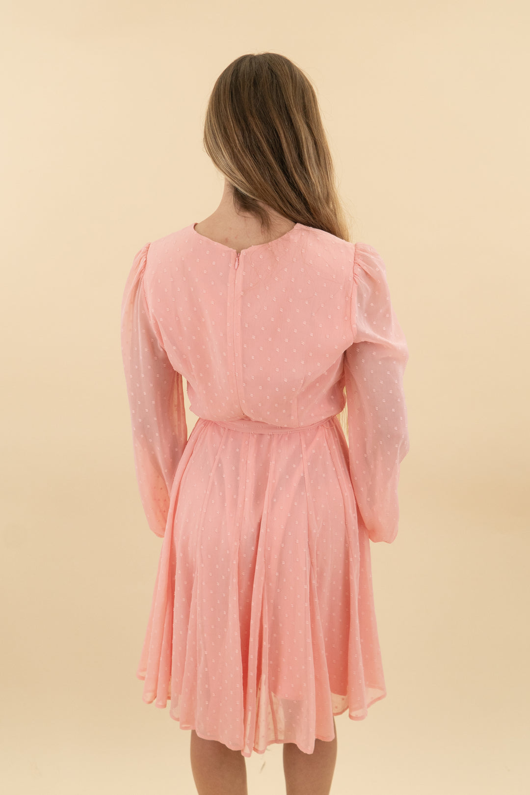 rachel parcell light pink textured long sleeve flowy mini dress (s: retail $142)