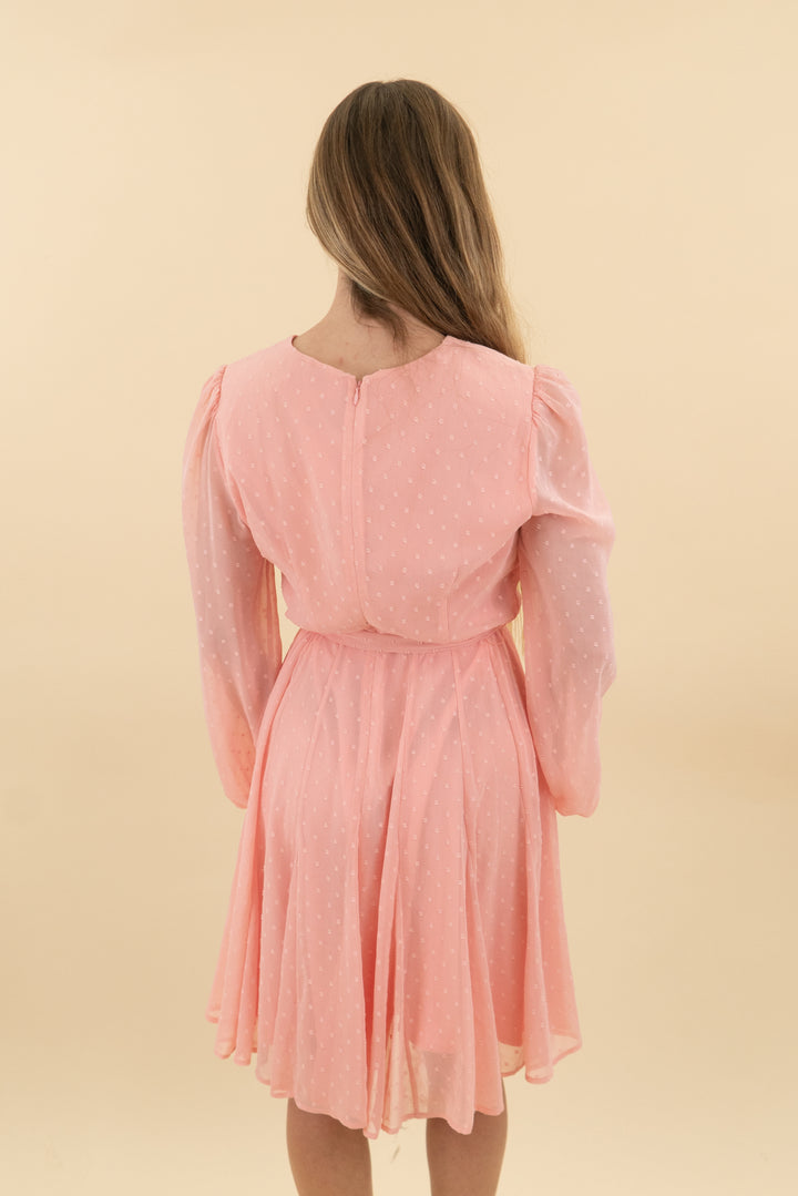 rachel parcell light pink textured long sleeve flowy mini dress (s: retail $142)