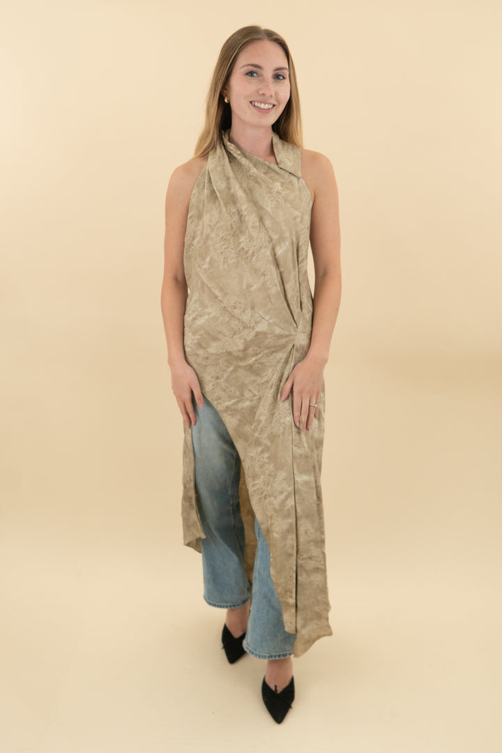 zara tan asymmetrical long top nwt (xs: $69)