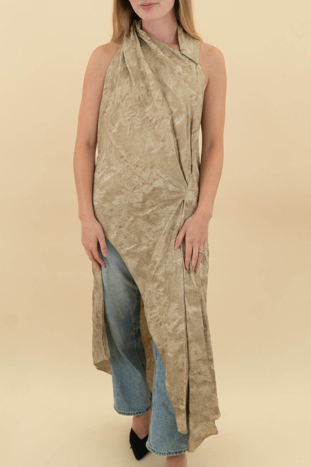 zara tan asymmetrical long top nwt (xs: $69)