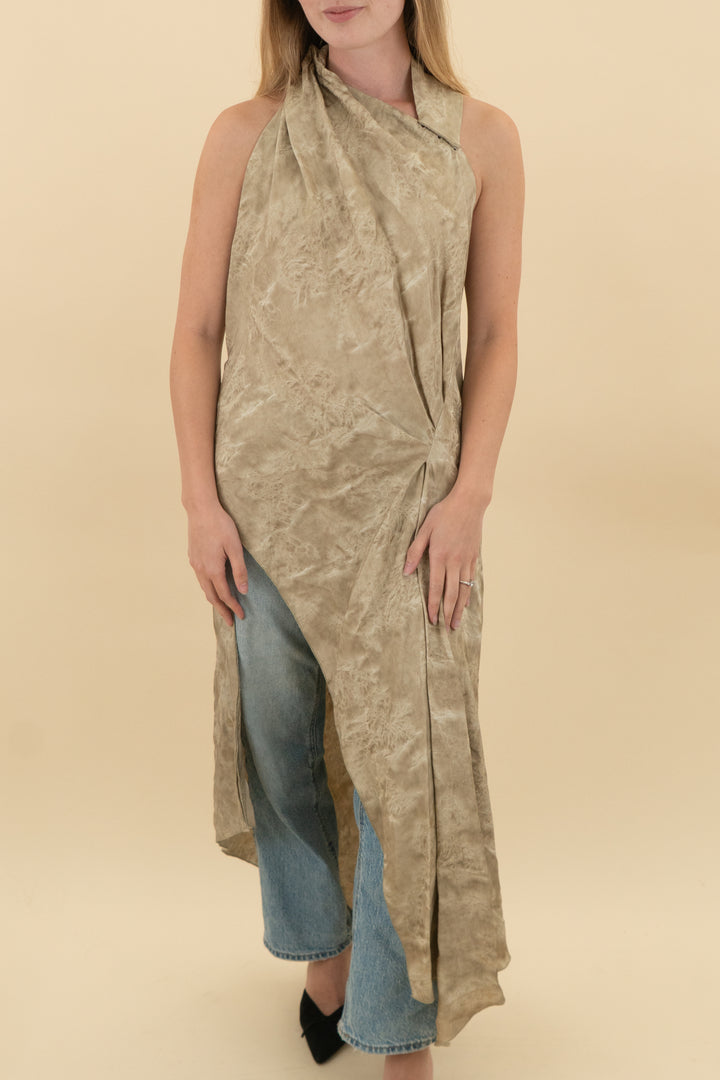 zara tan asymmetrical long top nwt (xs: $69)