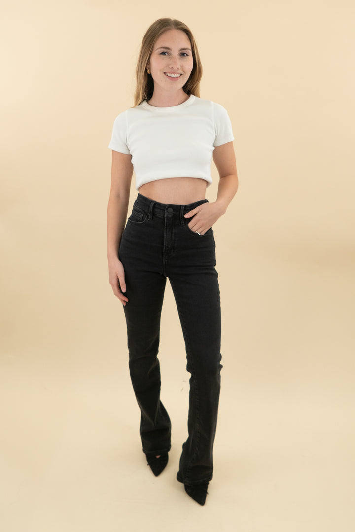 good american black good leg straight jeans (26; retail $168)