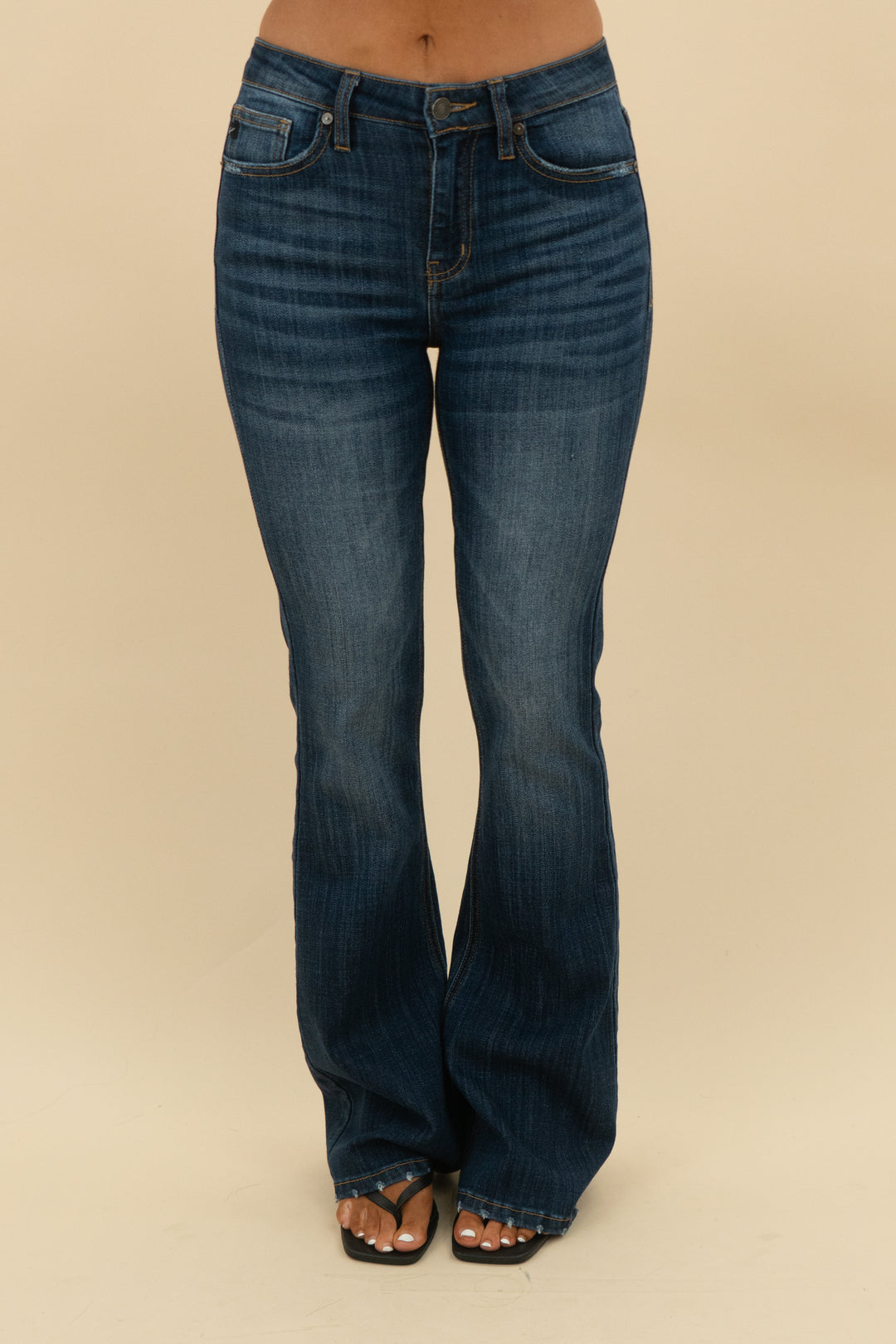 kancan dark wash faded flare jeans (25; retail $95)