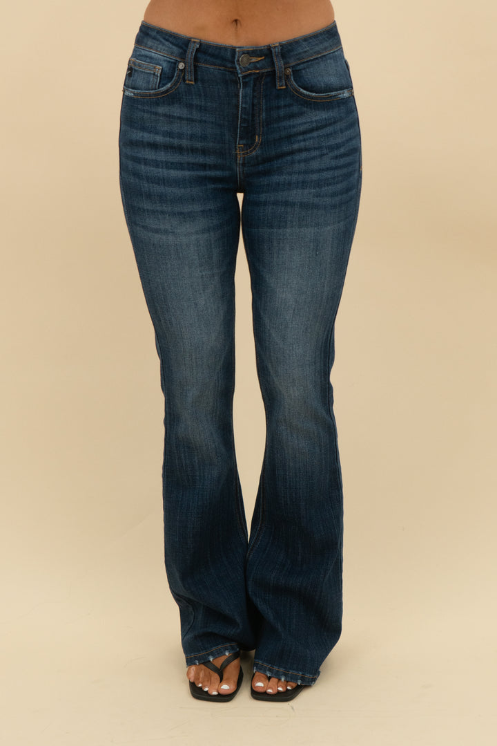 kancan dark wash faded flare jeans (25; retail $95)