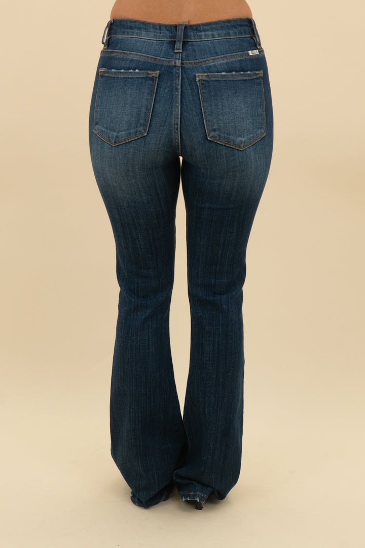 kancan dark wash faded flare jeans (25; retail $95)