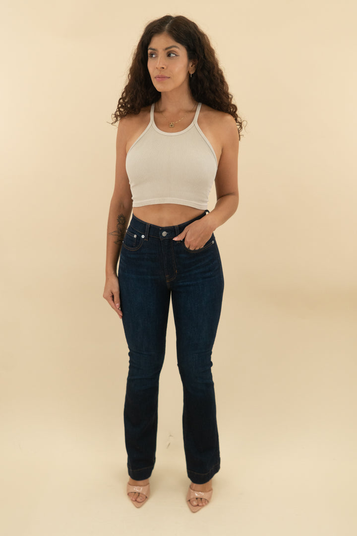 spanx dark wash flare jeans nwt (4; retail $148)