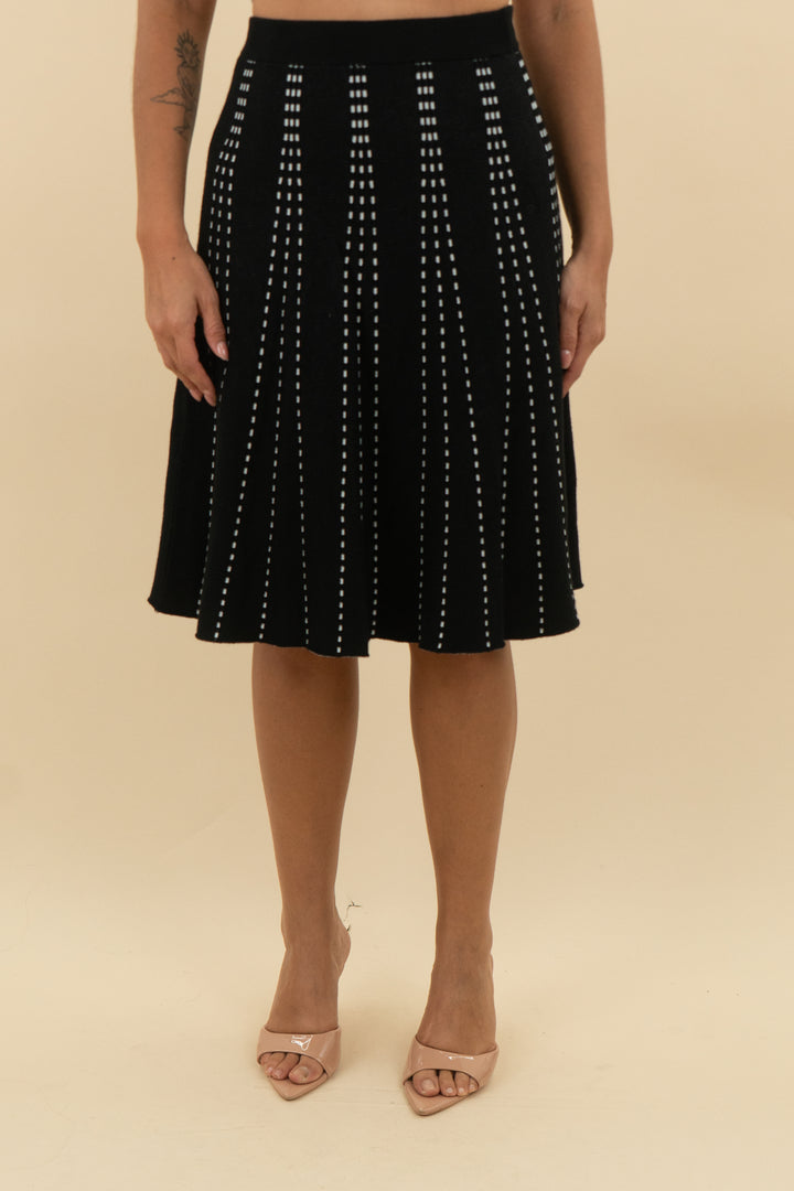 down east black white stitching long knit mini skirt (s: retail $56)