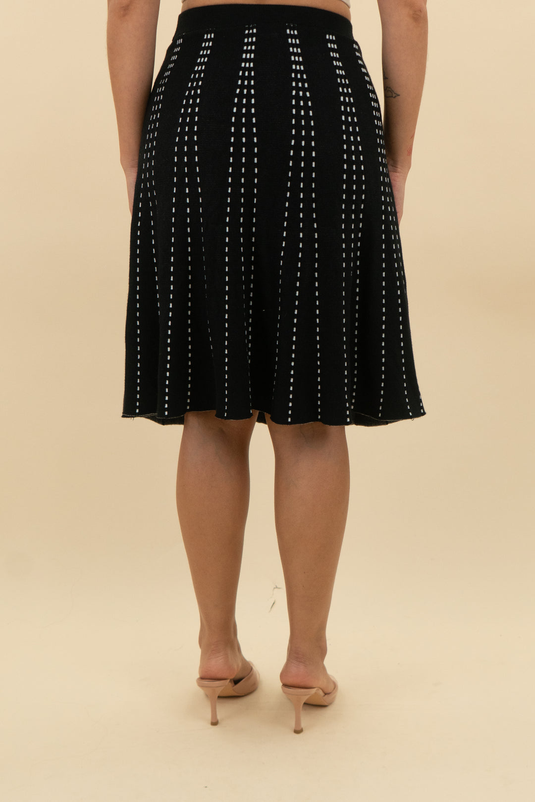 down east black white stitching long knit mini skirt (s: retail $56)