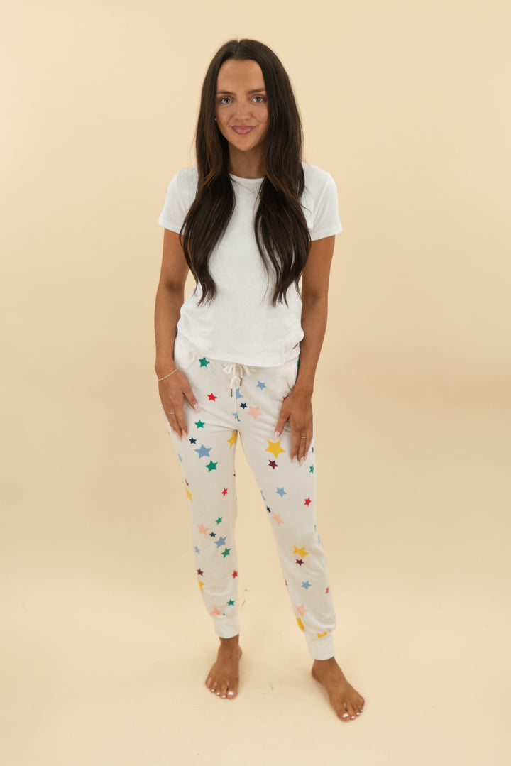 summersalt white rainbow star joggers (s: retail $80)