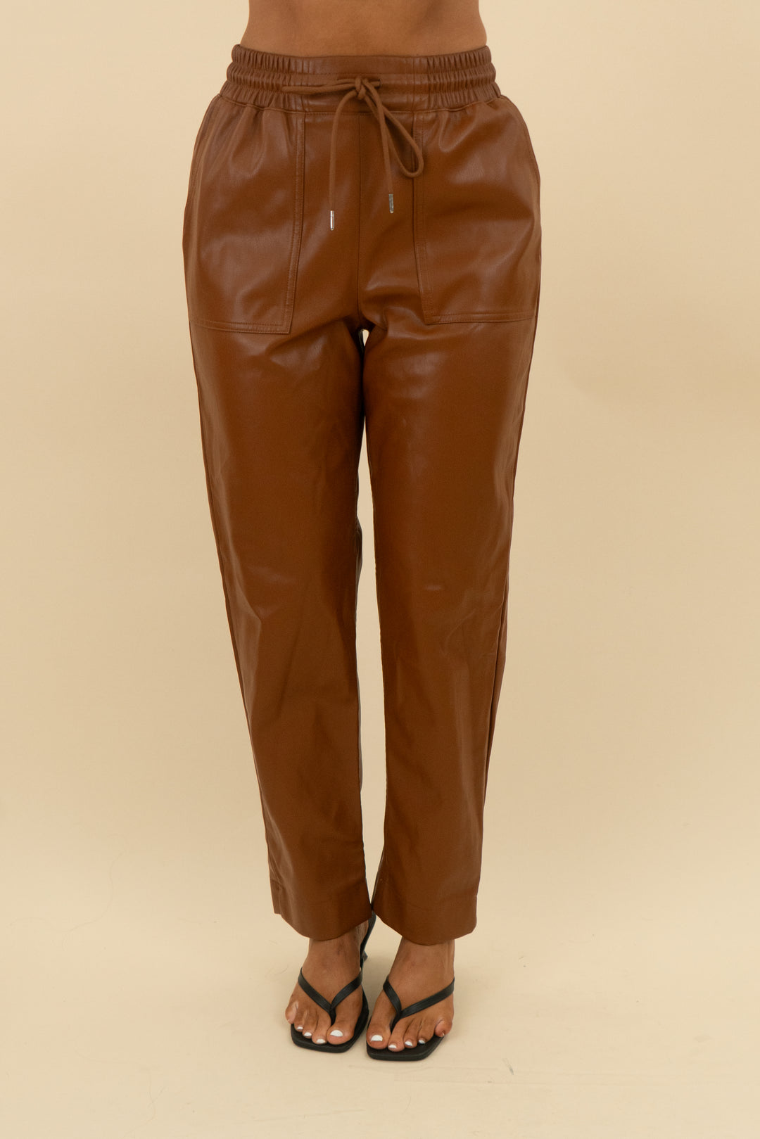 a new day brown leather tie waist pants (xs: retail $45)
