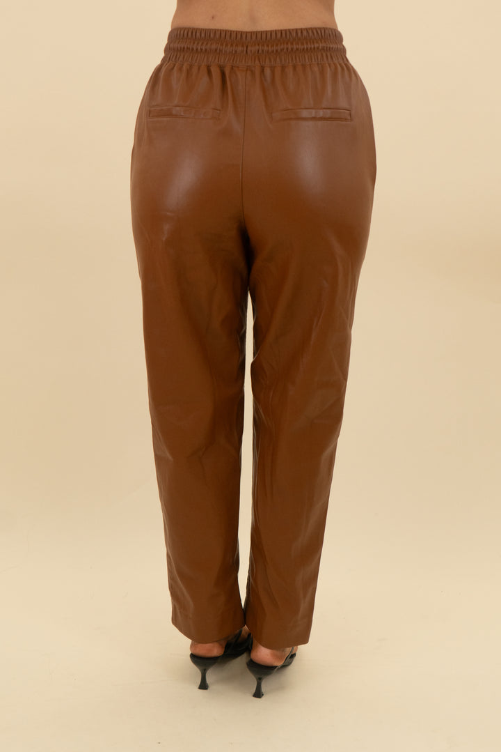 a new day brown leather tie waist pants (xs: retail $45)
