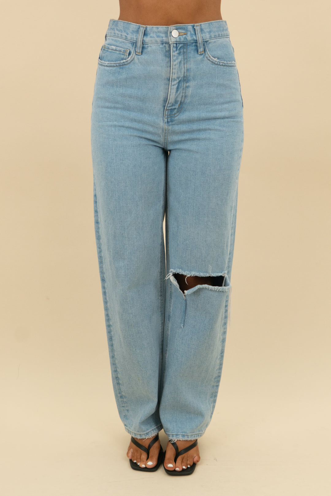 oak & fort light wash ripped jeans (26; retail $98)