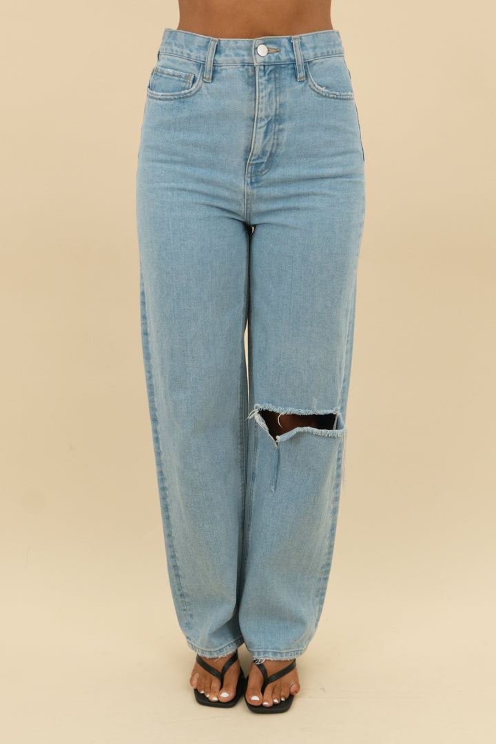 oak & fort light wash ripped jeans (26; retail $98)
