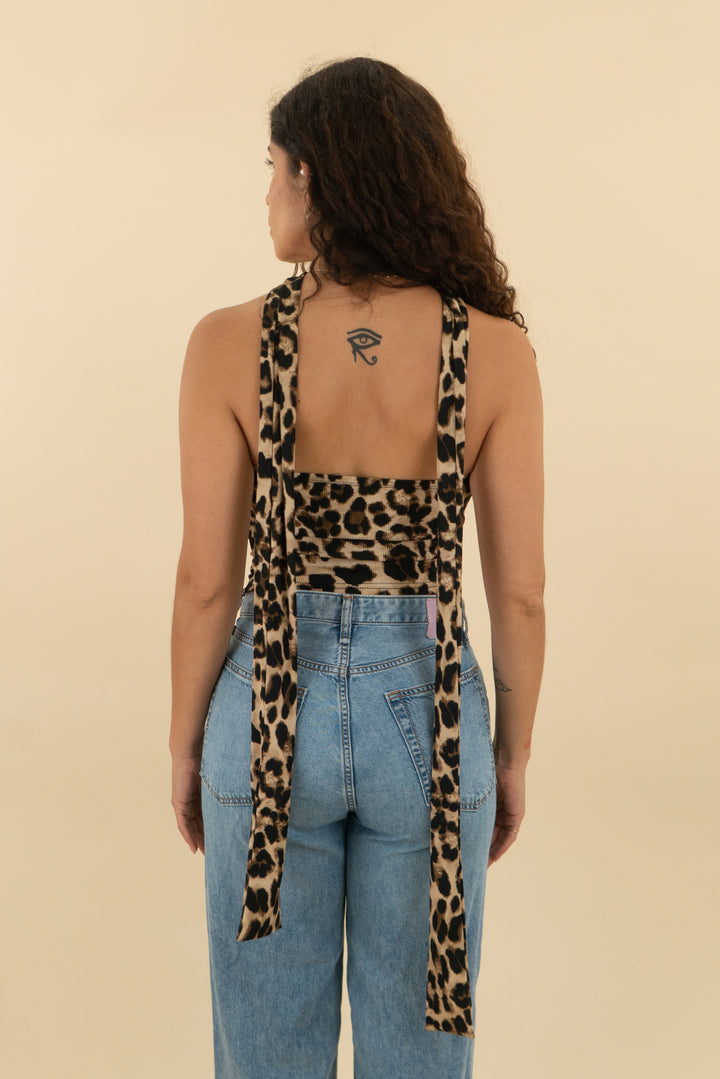 cider leopard print strapless top with neck scarf (xs; retail $39)