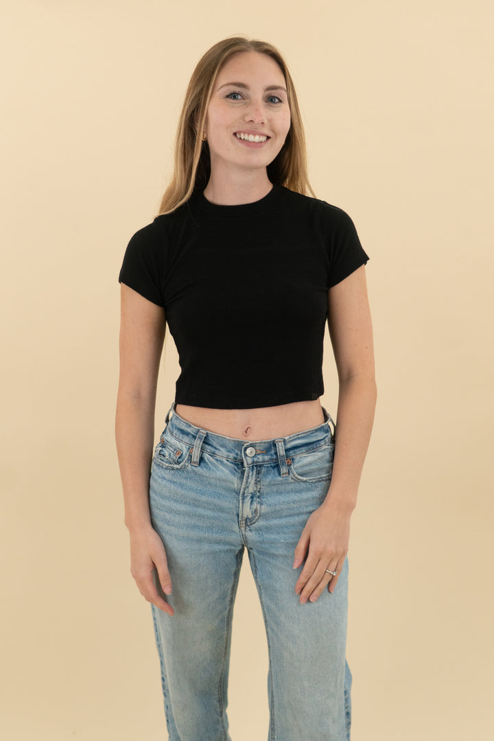 set active black ribbed short sleeve top (s; retail $62)