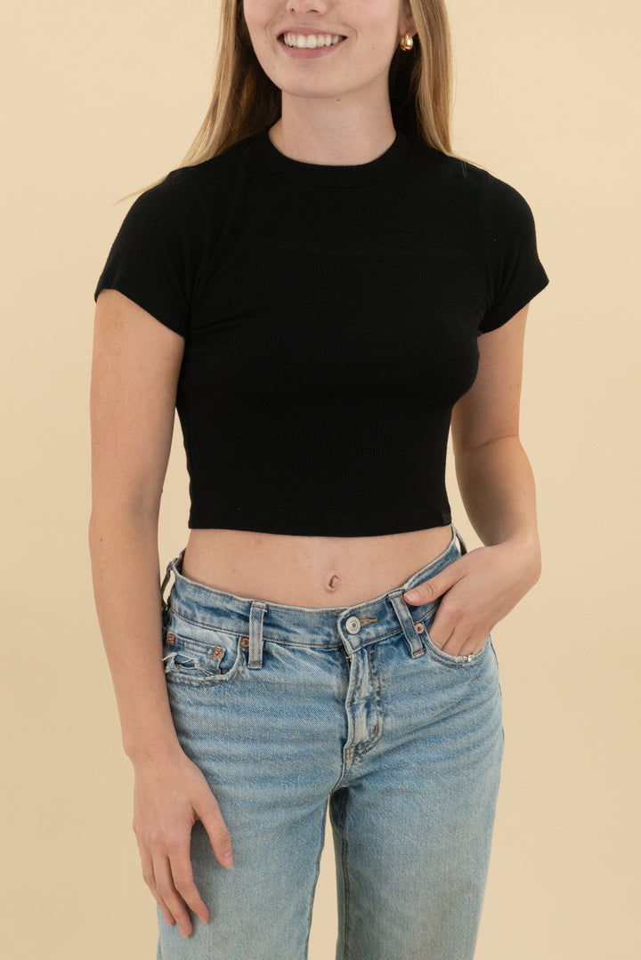 set active black ribbed short sleeve top (s; retail $62)