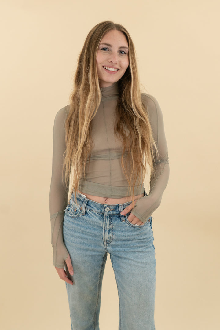 joah brown avocado mesh long sleeve top (xs/s; retail $148)