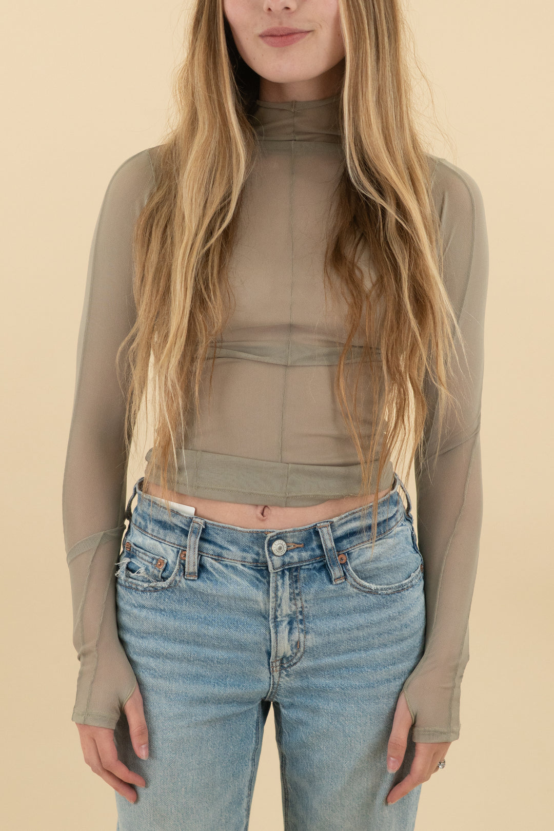 joah brown avocado mesh long sleeve top (xs/s; retail $148)