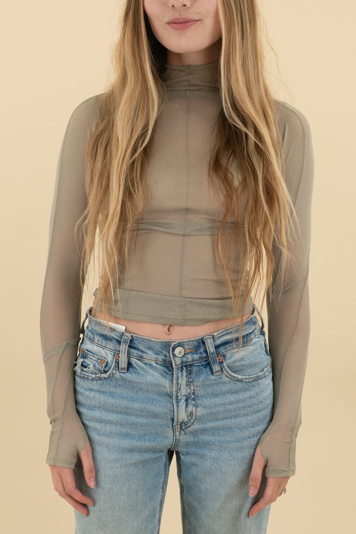 joah brown avocado mesh long sleeve top (xs/s; retail $148)