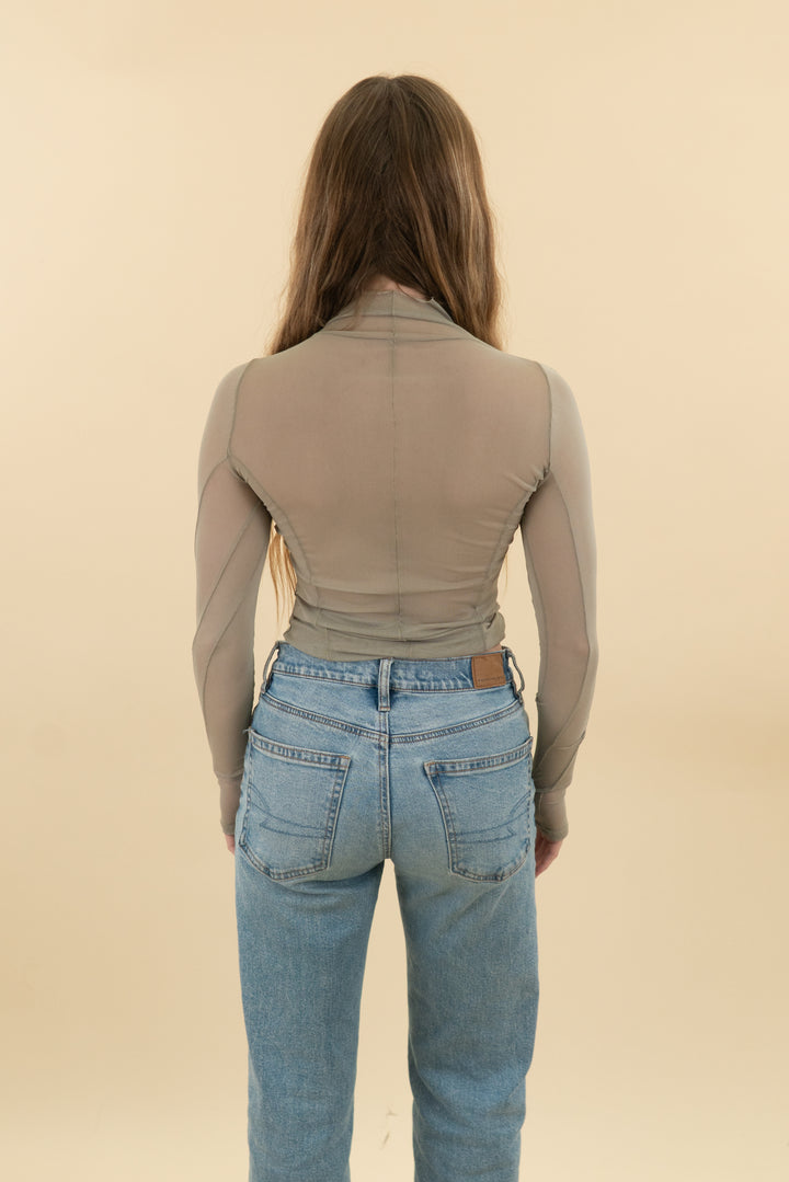 joah brown avocado mesh long sleeve top (xs/s; retail $148)