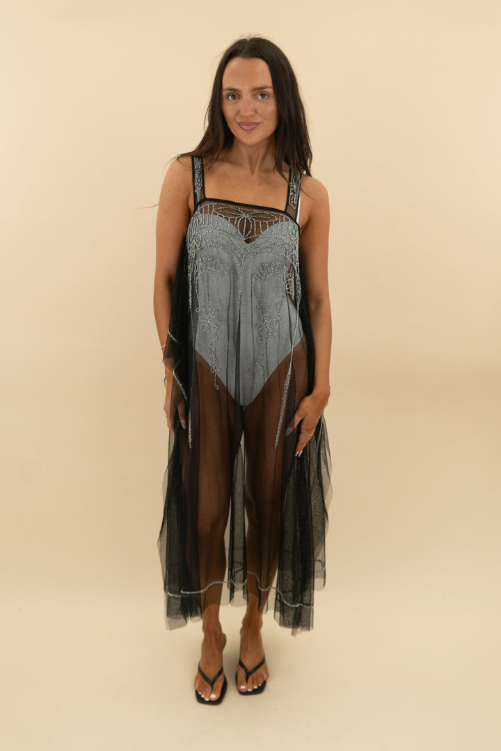 nü denmark black mesh beaded dress (xs; retail $215)