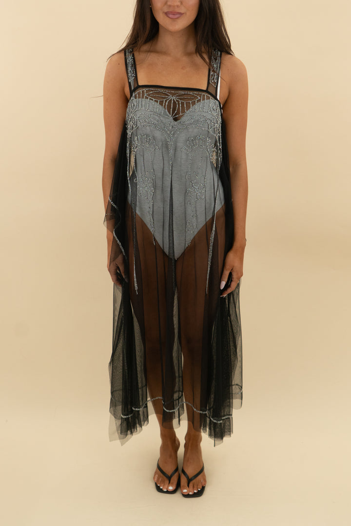 nü denmark black mesh beaded dress (xs; retail $215)