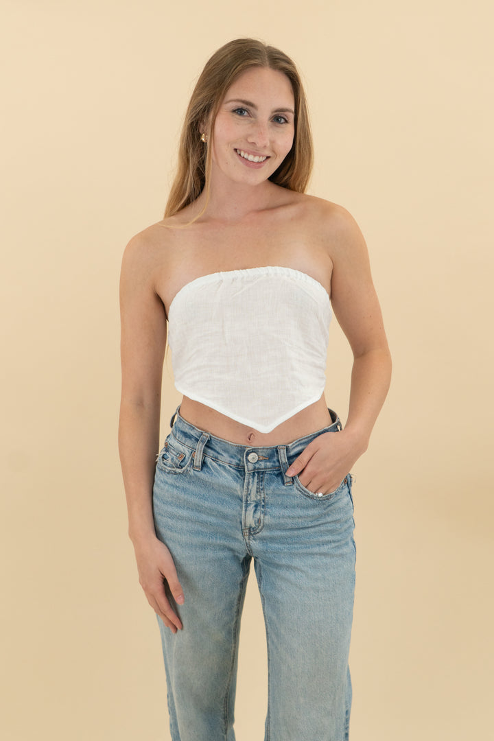 vitamin a white linen strapless top (s; retail $85)