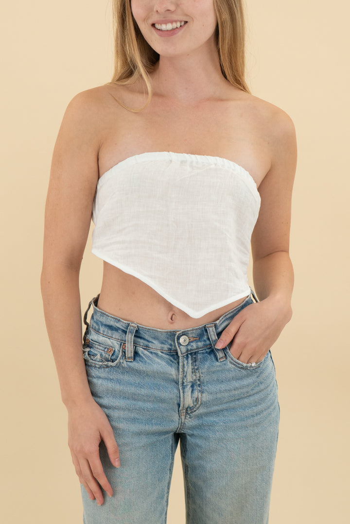 vitamin a white linen strapless top (s; retail $85)
