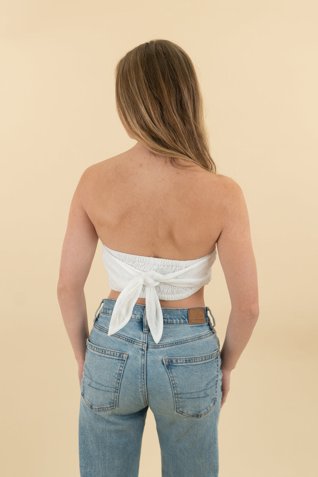 vitamin a white linen strapless top (s; retail $85)