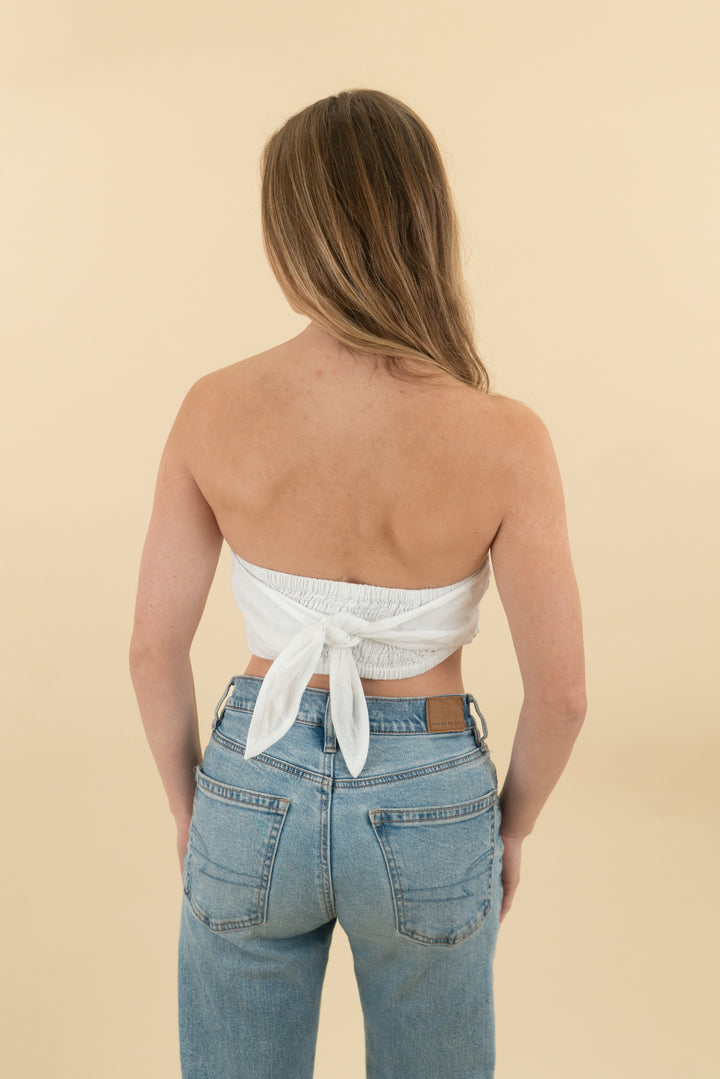 vitamin a white linen strapless top (s; retail $85)