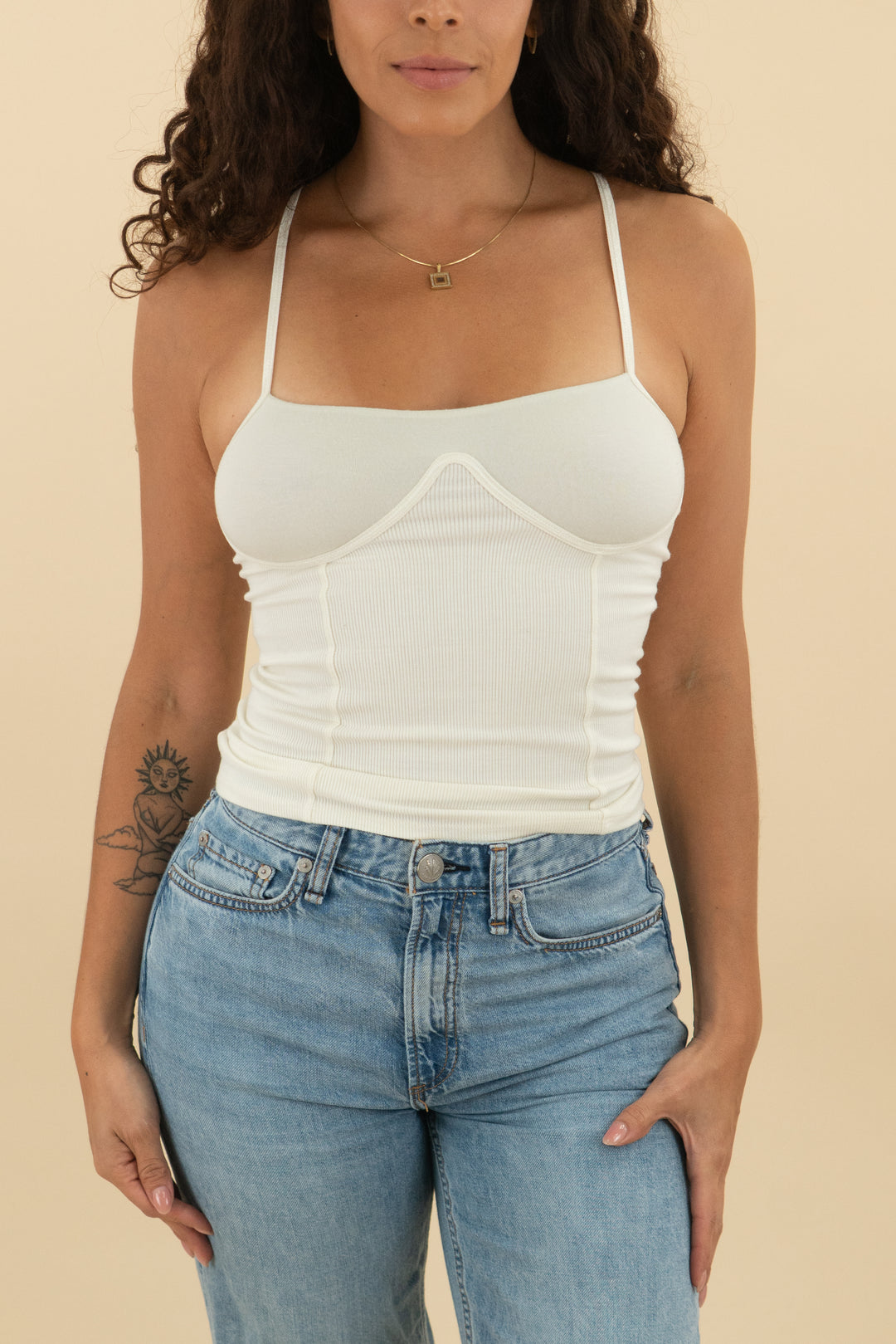 joah brown cream ribbed cami to (s/m; retail $122)