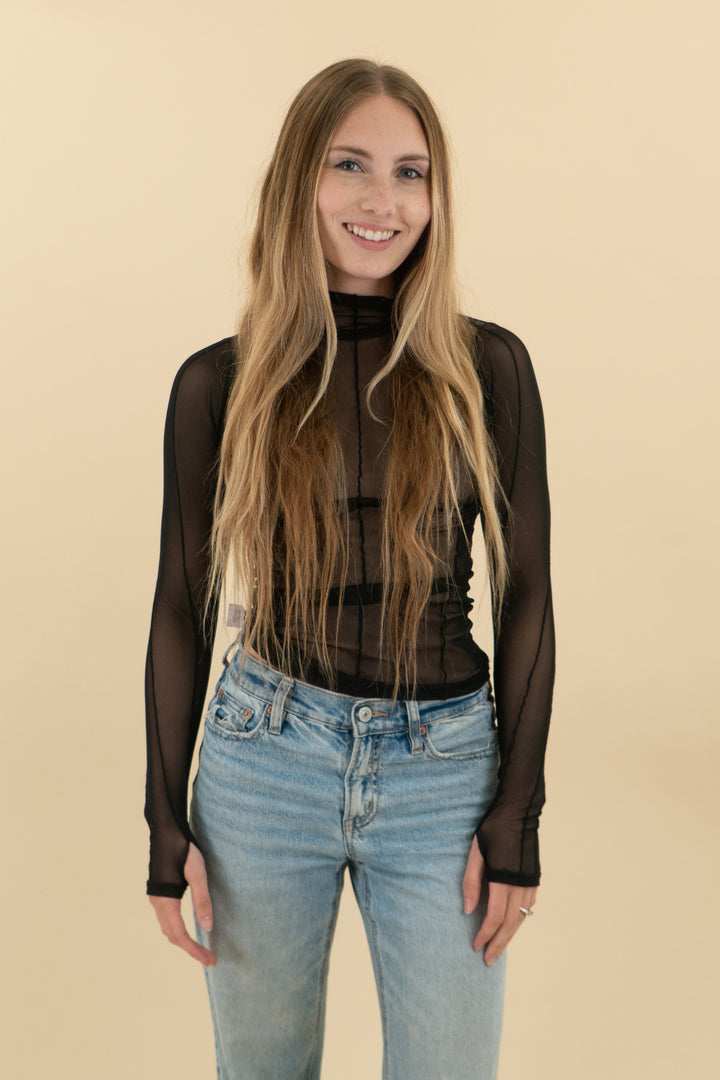 *AUCTION* joah brown black mesh long sleeve top (xs/s)