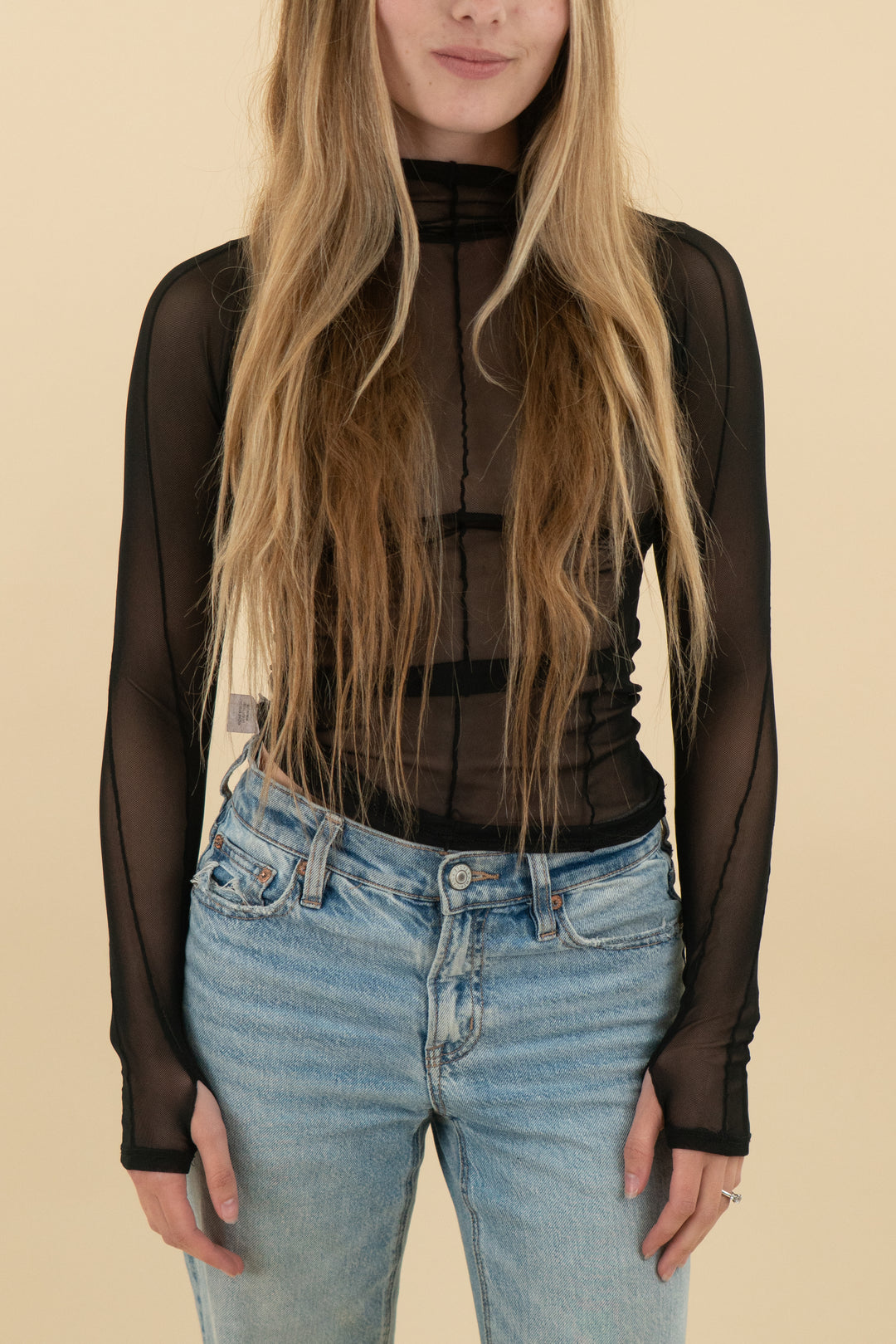*AUCTION* joah brown black mesh long sleeve top (xs/s)