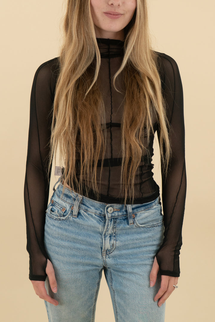 *AUCTION* joah brown black mesh long sleeve top (xs/s)