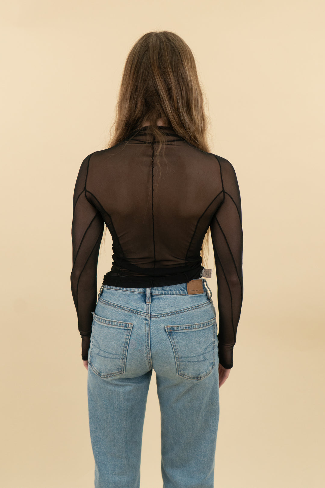 *AUCTION* joah brown black mesh long sleeve top (xs/s)
