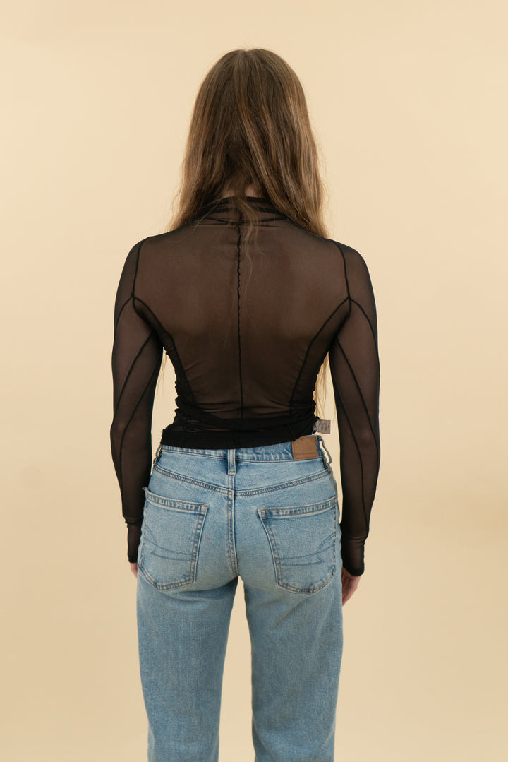 *AUCTION* joah brown black mesh long sleeve top (xs/s)