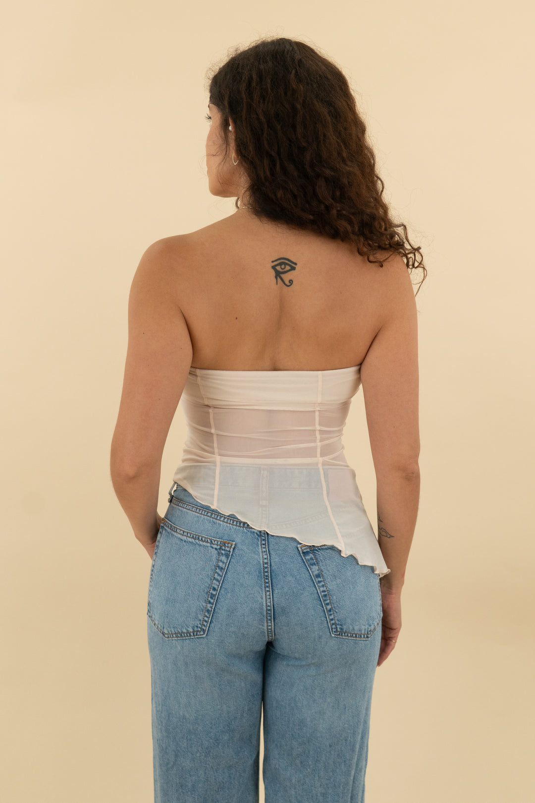 outcast blush lace strapless top (s; retail $89)