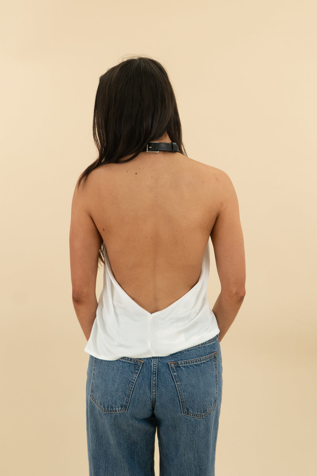 yigal azrouel white high neck buckle strap top (s/m; retail $545)