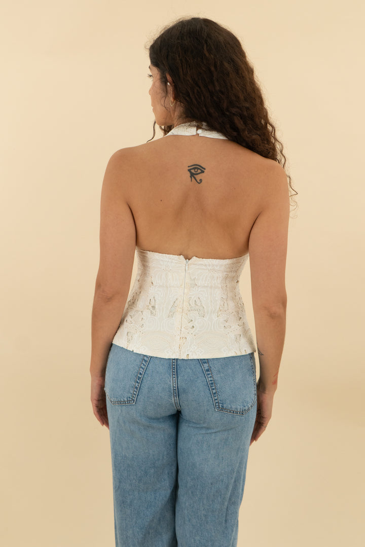fortunate one cream eyelet halter top (s; retail $59)