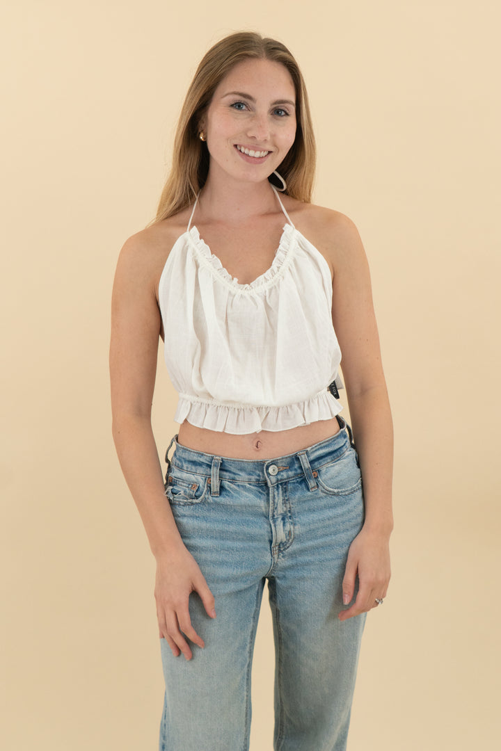 white fox white linen blend take me away top nwt (s; retail $50)
