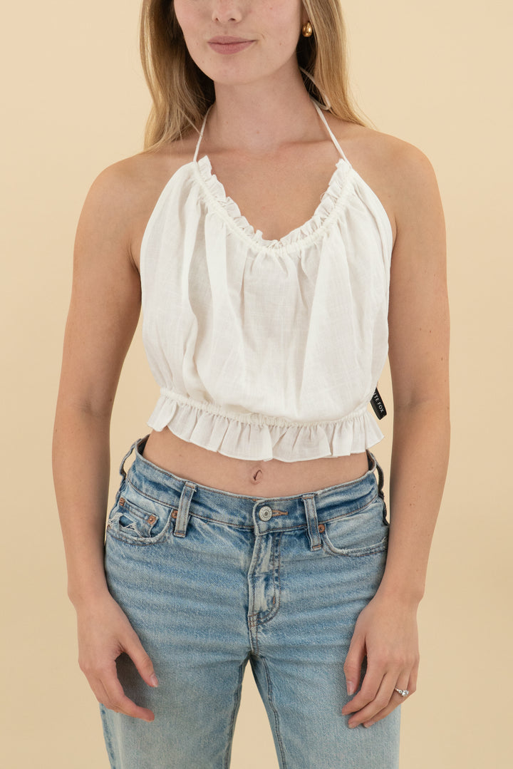 white fox white linen blend take me away top nwt (s; retail $50)