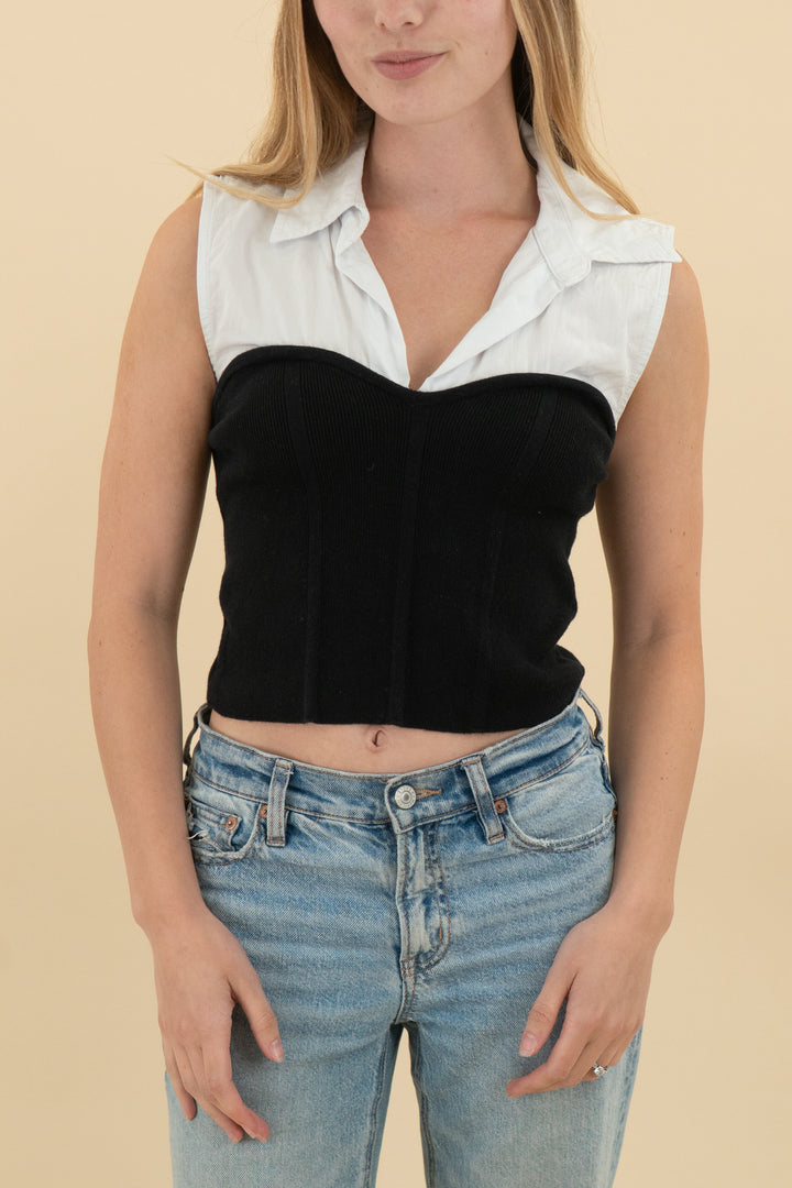 *AUCTION* maeve black/white sleeveless collared top (xs)