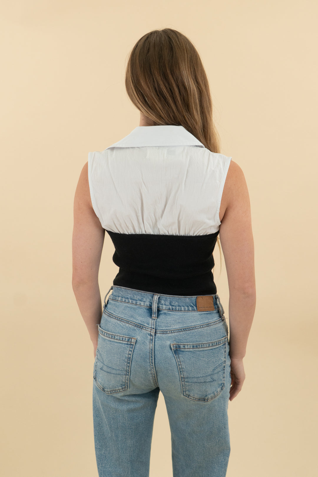 *AUCTION* maeve black/white sleeveless collared top (xs)
