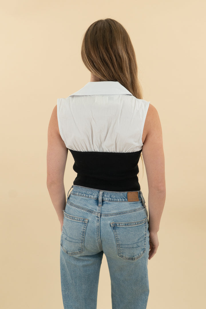 *AUCTION* maeve black/white sleeveless collared top (xs)