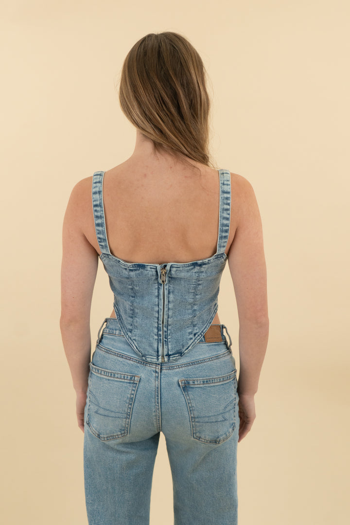 signature8 denim corset top nwt (s; retail $48)