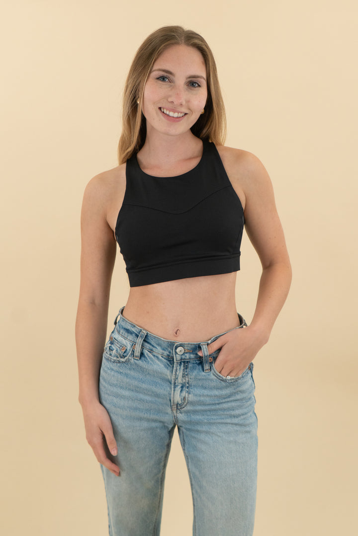brooks black sports bra (xs/s; retail $65)