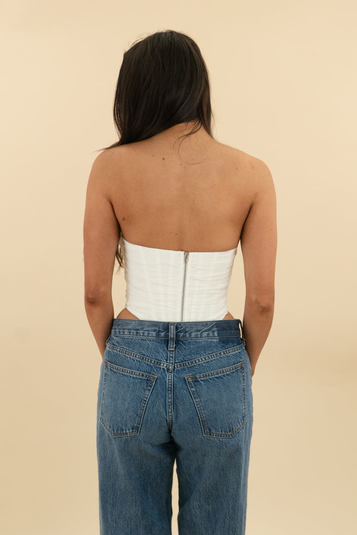 cream strapless bustier top (s; retail $39)