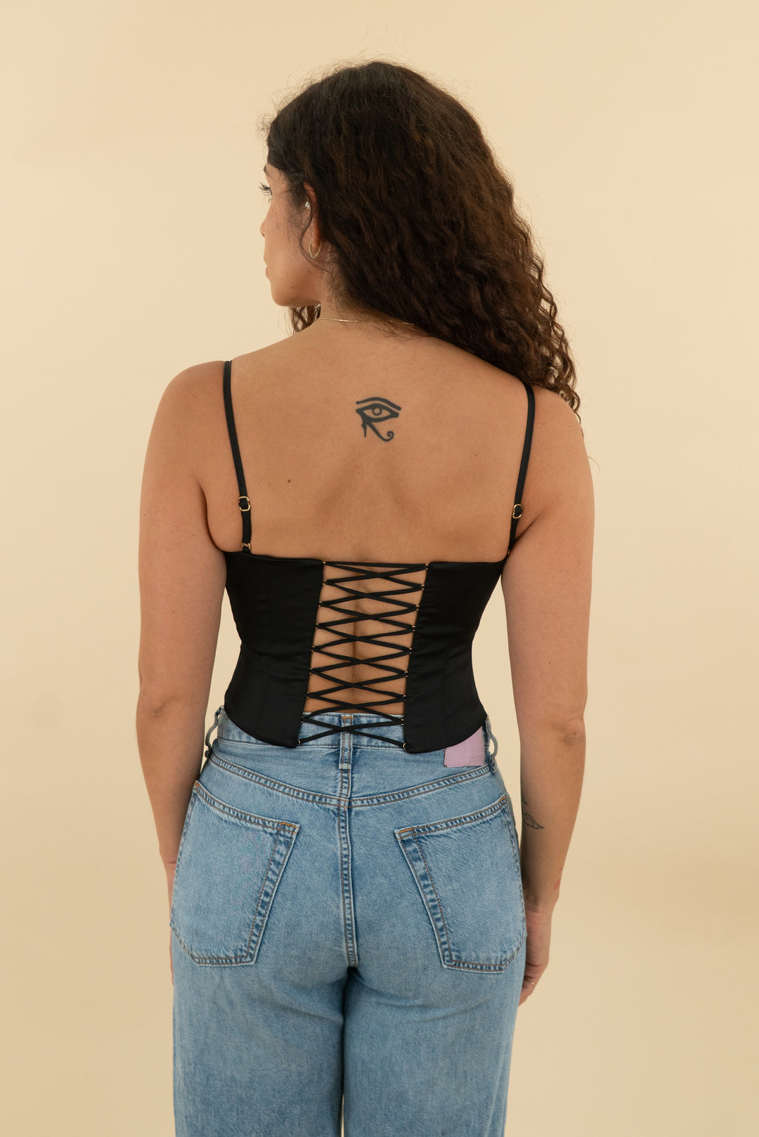 oh polly black lace up corset top (4; retail $87)
